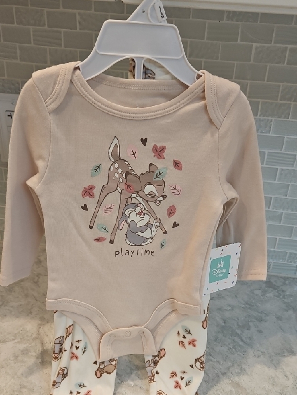 NWT Disney Cream Long-Sleeve Bodysuit with Bambi Playtime Print